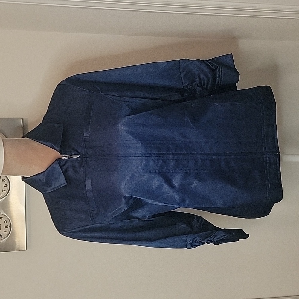 Additions By Chico's Shiny Navy Blue Jacket Size 1, Like New Condition
